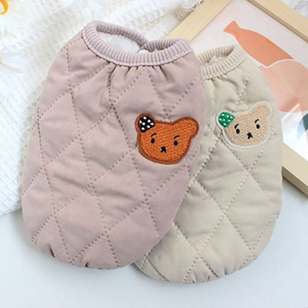 포근한 강아지 곰돌이 조끼 누빔 강아지 퀼팅 조끼 데일리룩