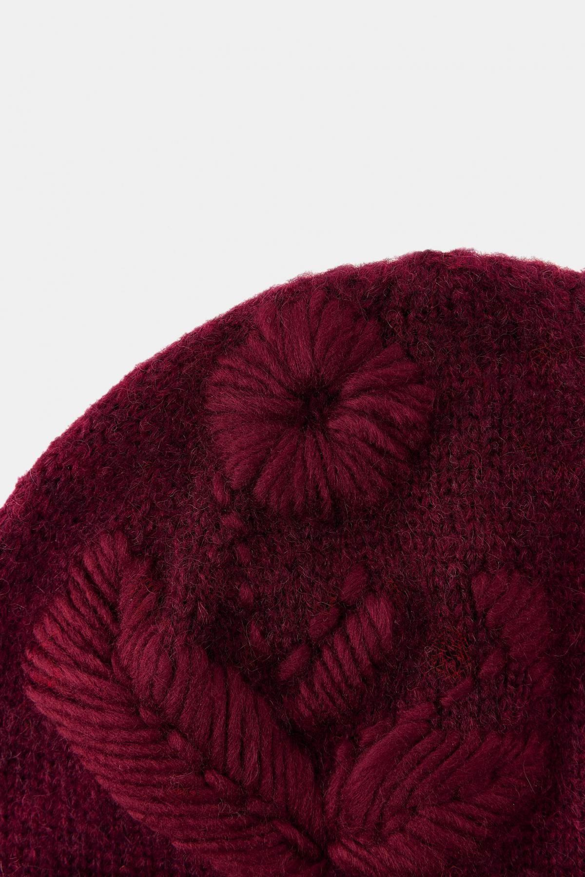 자라 플라워 자수 울 블렌드 비니 3920/844 BURGUNDY - 상세 이미지 4