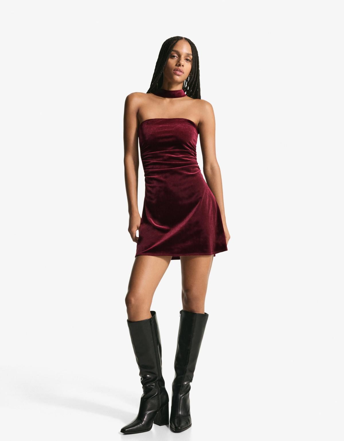 버쉬카 벨벳 스카프 미니 원피스 5762/692 BURGUNDY - 상세 이미지 4
