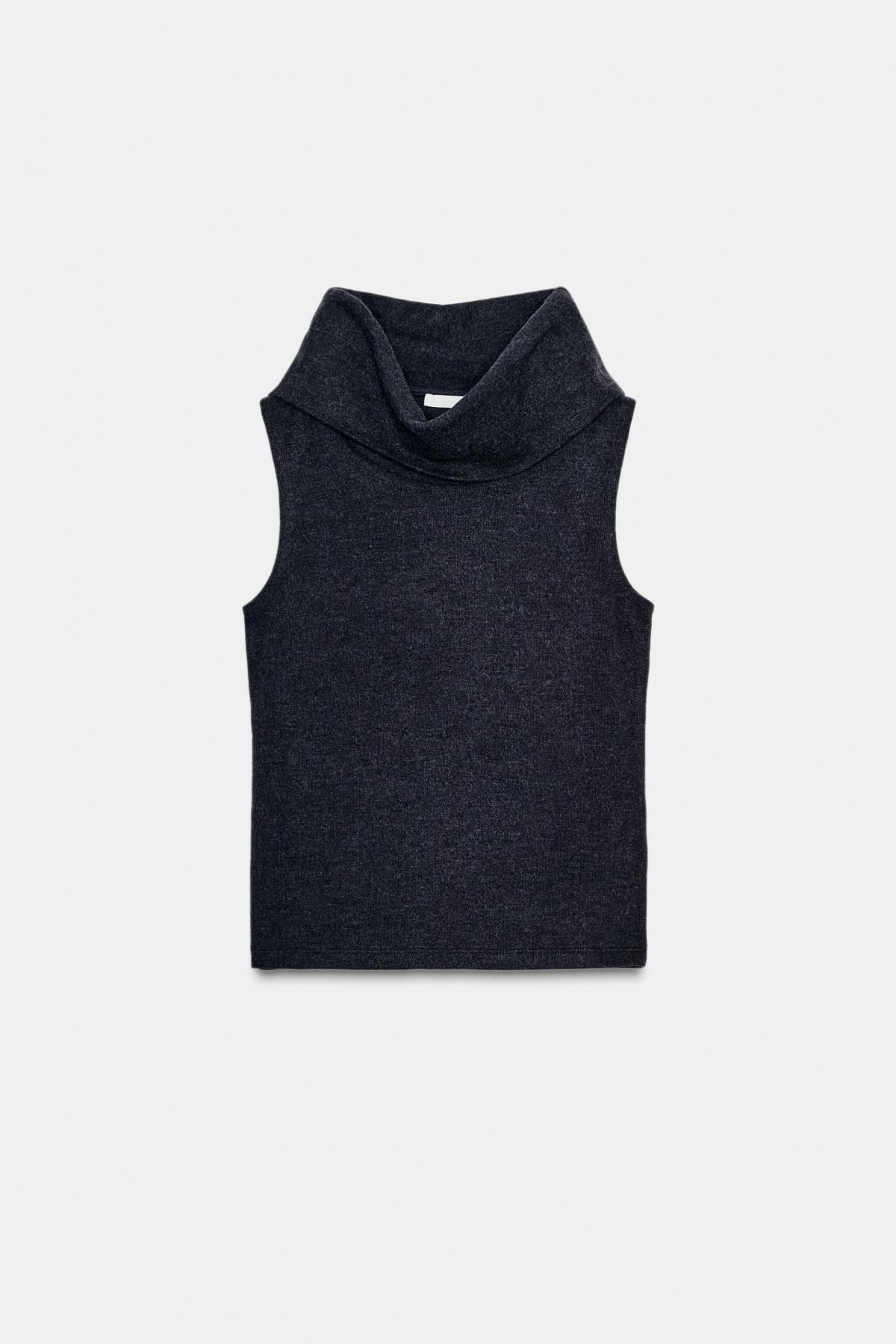 자라 소프트 하이넥 민소매 니트 탑 3253/843 DARK GREY - 상품 이미지