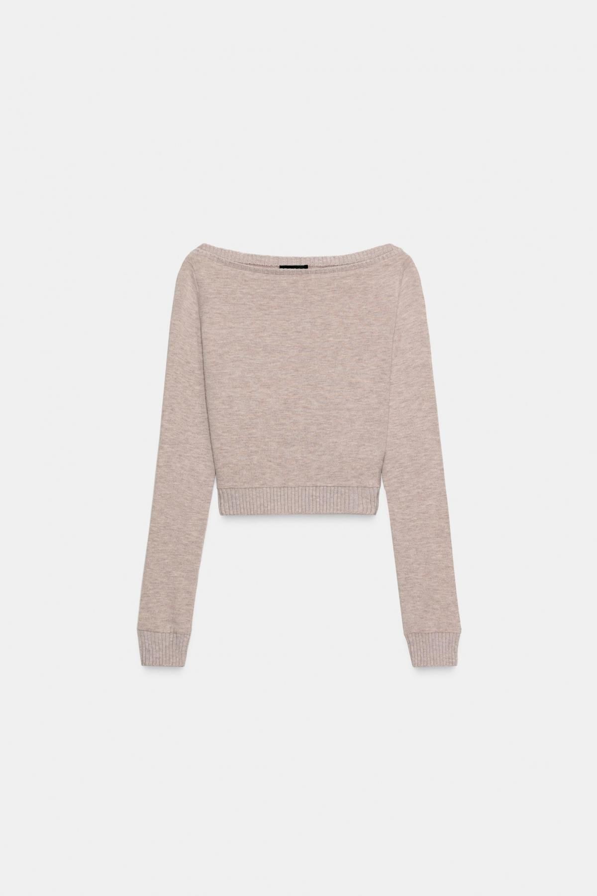 자라 소프트 크롭 긴팔 보트넥 니트 탑 5039/857 BEIGE MARL - 상품 이미지