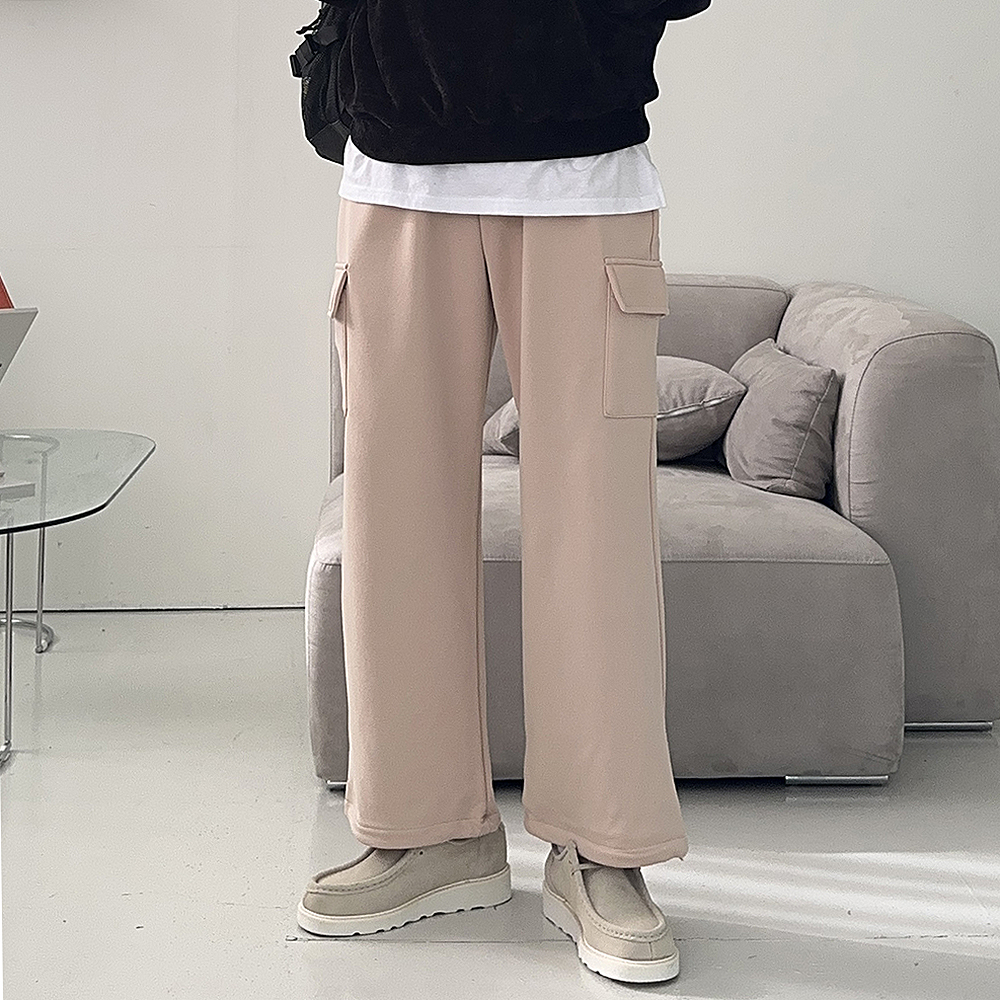 남자 기모바지 카고 와이드 밴딩 팬츠 남자 겨울바지 - 상세 이미지 3