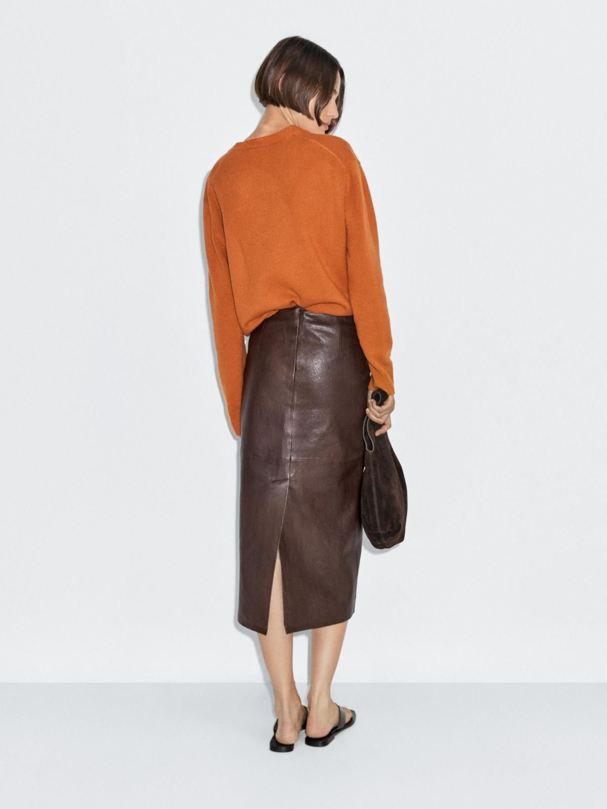 마시모두띠 브라운 나파 레더 미디 스커트 5327/967 BROWN - 상세 이미지 3