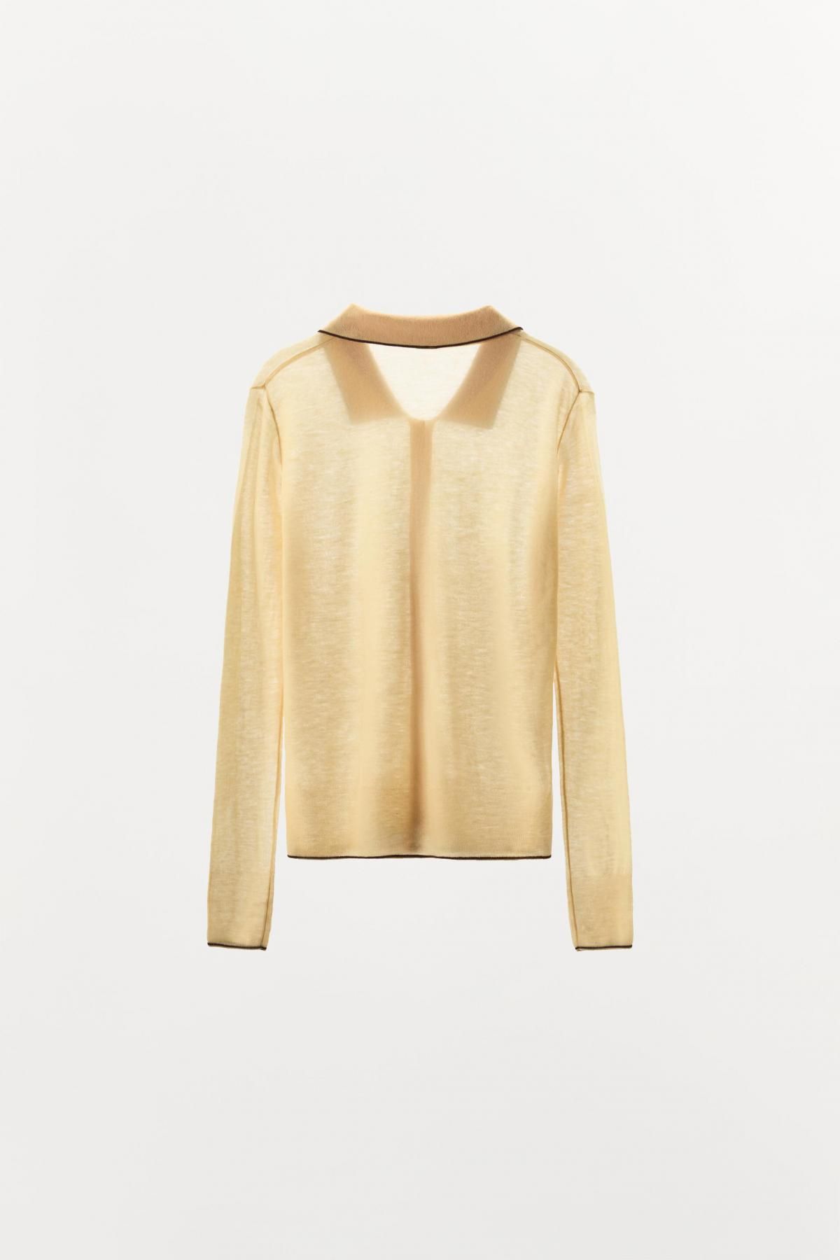자라 프리미엄 울 폴로 칼라 가디건 1223/626 YELLOW - 상세 이미지 4