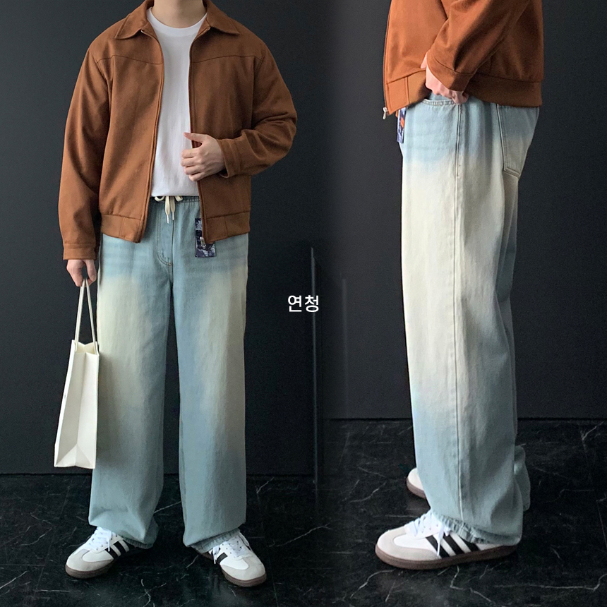 남자와이드청바지 남자흑청바지 남성연청바지 - 상세 이미지 4