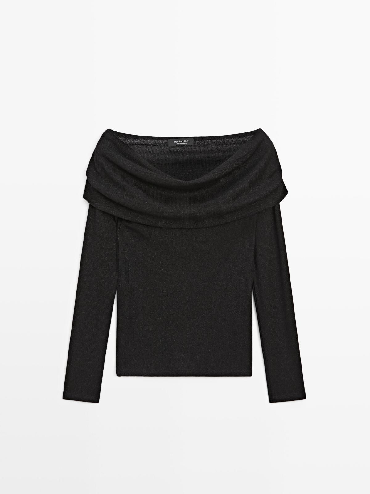 마시모두띠 메탈릭 오프숄더 골지 긴팔 티셔츠 6814/948 BLACK - 메인 이미지