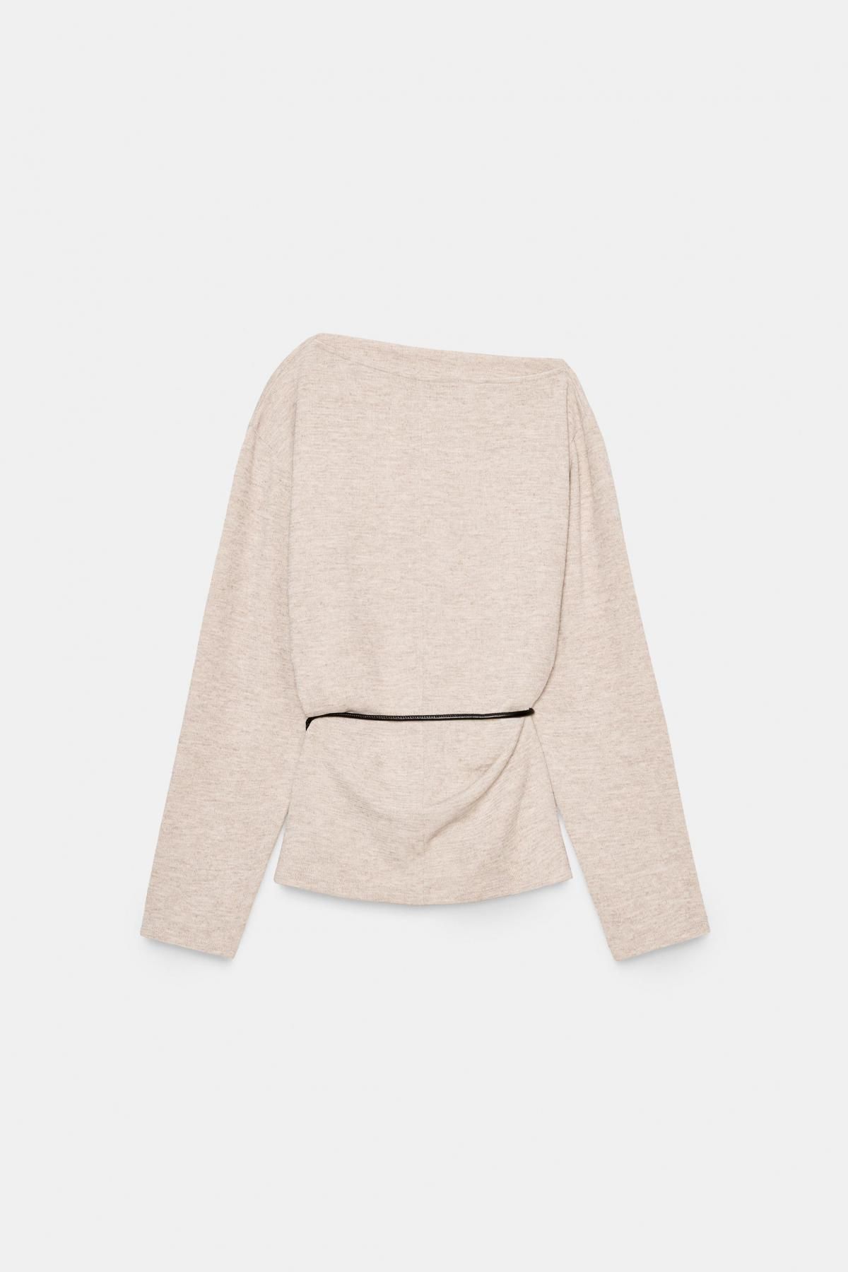 자라 비대칭 텍스처 벨트 긴팔 탑 1165/548 BEIGE MARL - 상세 이미지 5