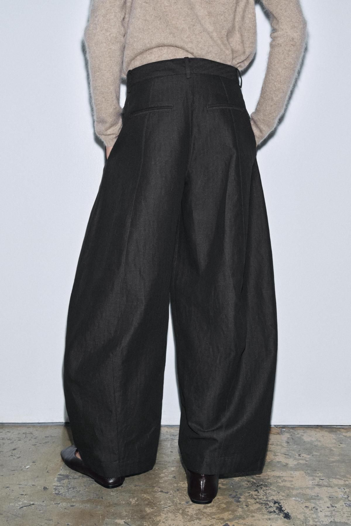 자라 와이드 스트라이프 코튼 린넨 팬츠 7627/246 GREY MARL - 상세 이미지 4