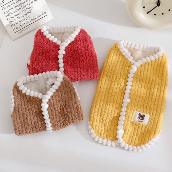 따뜻한 강아지 플리스 조끼 폼폼 강아지 뽀글이 조끼 실내복