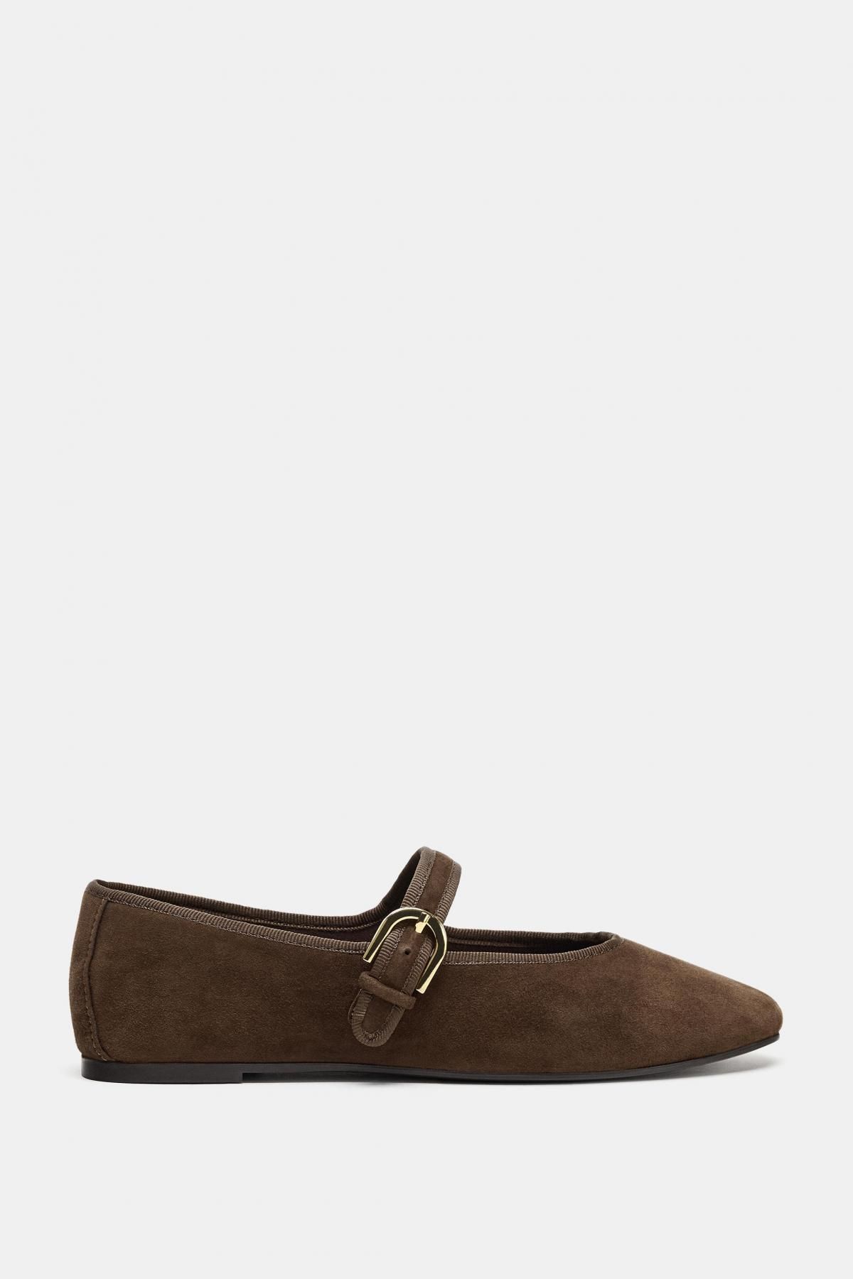 자라 스웨이드 메리제인 발레리나 플랫슈즈 2537/610 CHOCOLATE BROWN - 메인 이미지