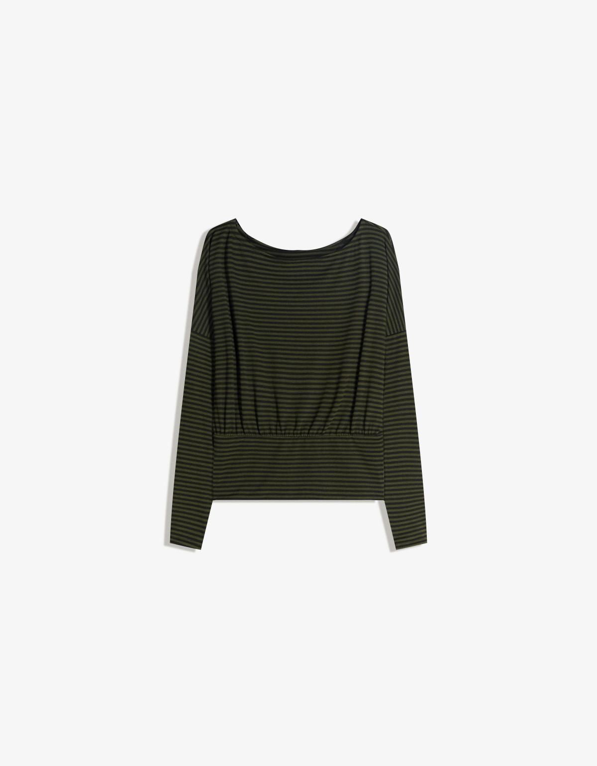 버쉬카 스트라이프 슬림핏 새시 긴팔 티셔츠 7634/187 KHAKI - 상품 이미지