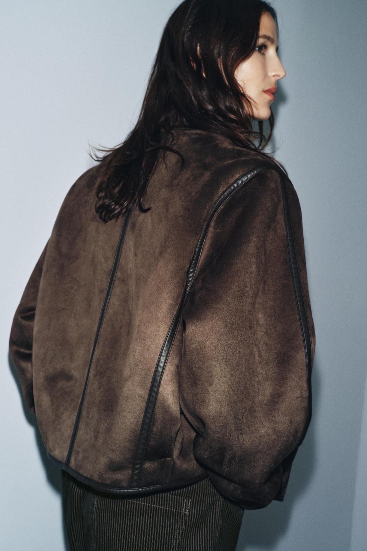 자라 테크니컬 무스탕 더블페이스 하이넥 자켓 3548/264 DARK BROWN - 상세 이미지 4