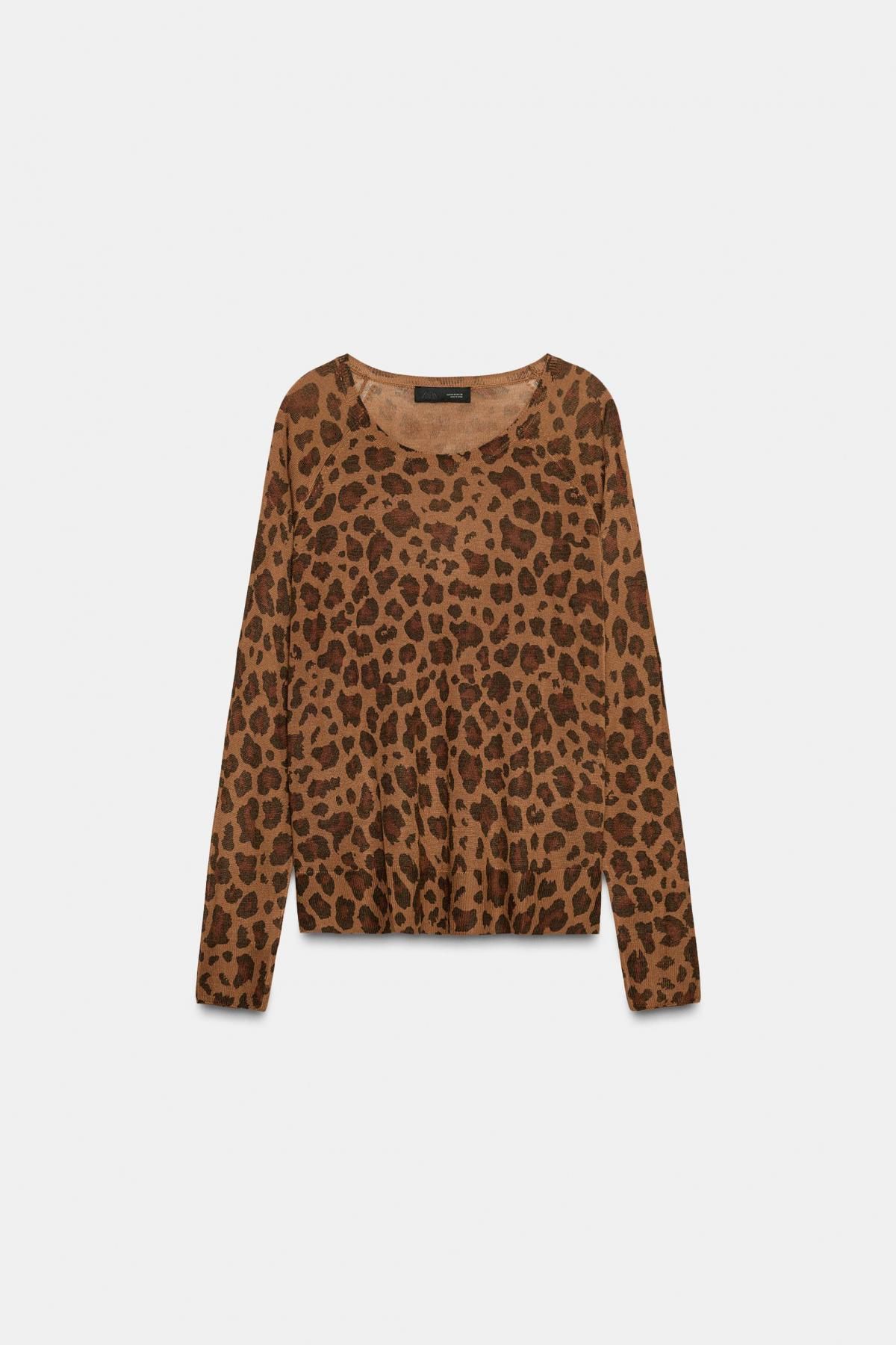 자라 애니멀 패턴 라운드넥 파인니트 스웨터 0506/125 LEOPARD - 상품 이미지