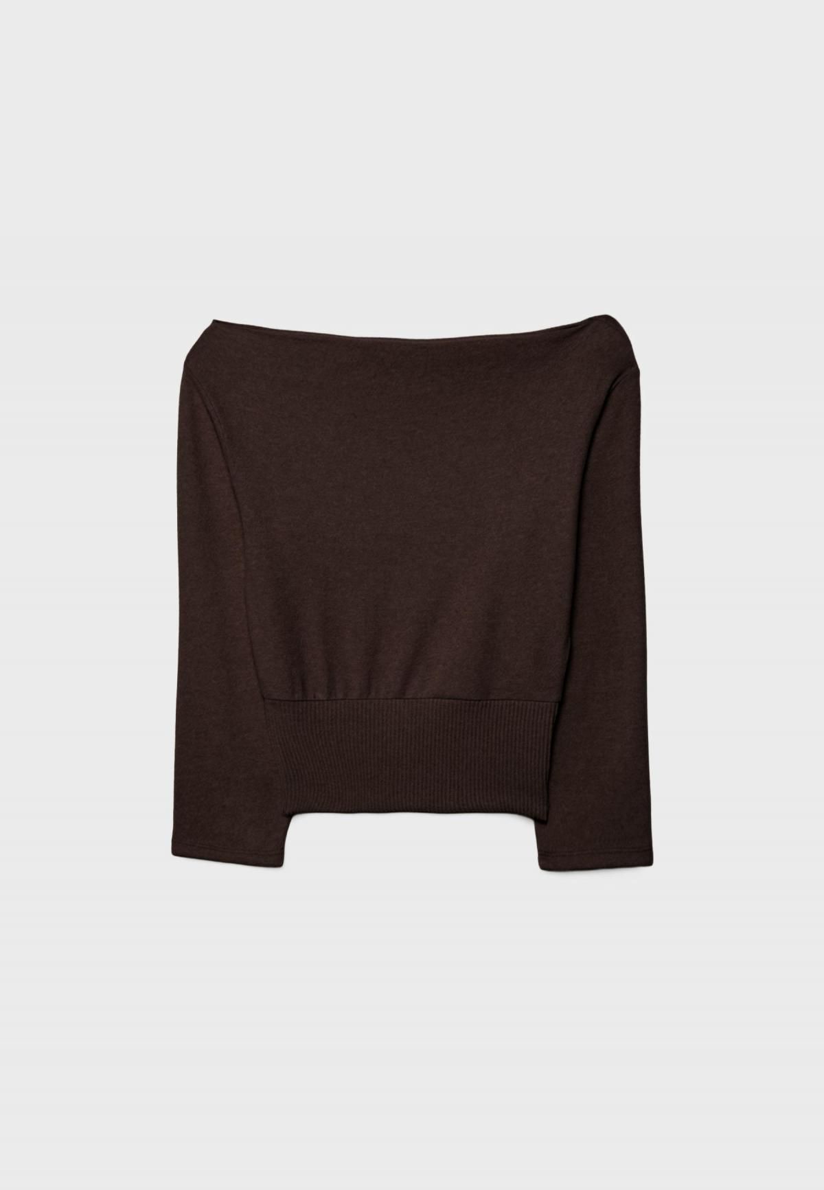 스트라디바리우스 보트넥 니트 새시 벨트 긴팔 티셔츠 6555/405 BROWN - 상세 이미지 3