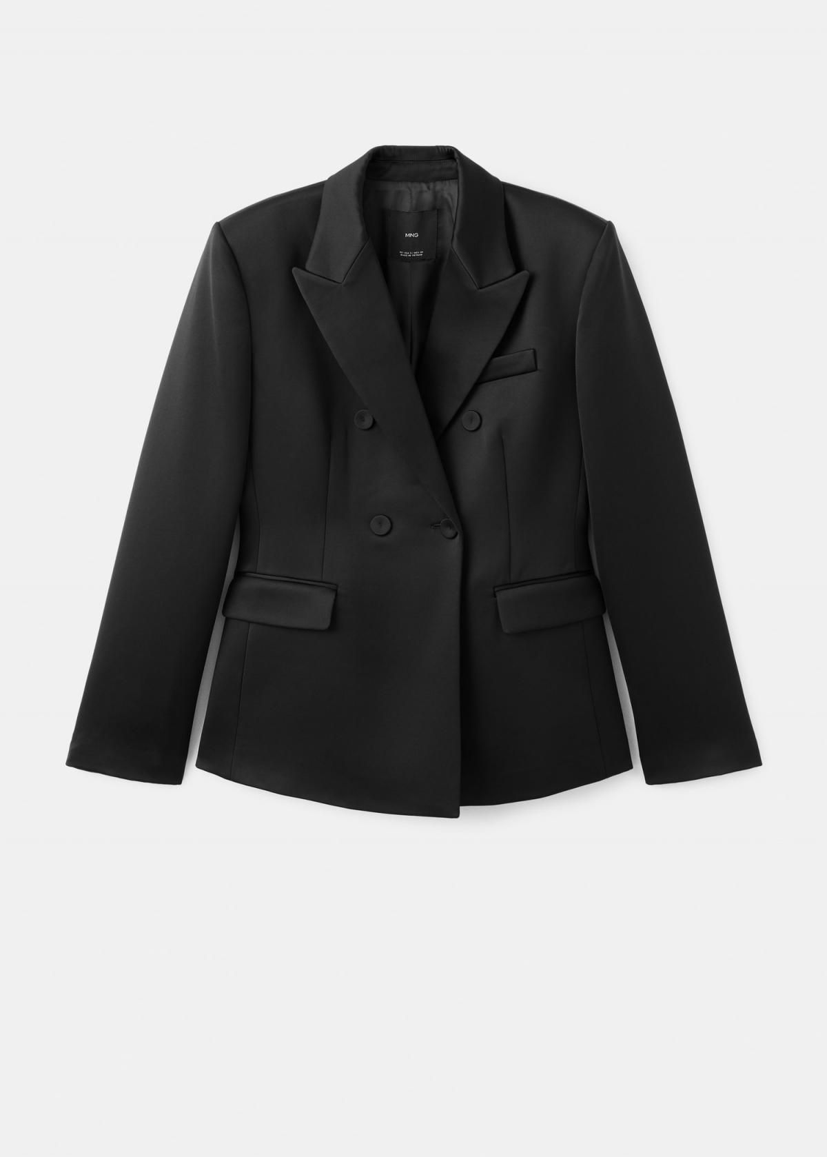 망고 새틴 더블버튼 블랙 블레이저 17029408 NEGRO - 상품 이미지