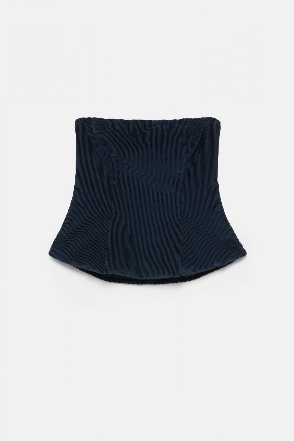 풀앤베어 코듀로이 스트랩리스 크롭 탑 7474/312 BLUE - 상품 이미지