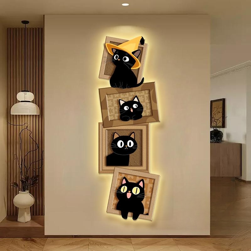 고양이 장식 입구 현관 침실 벽화 발광 스타일 A 세로형 30x90cm 조명 없는 표준 - 상세 이미지 3