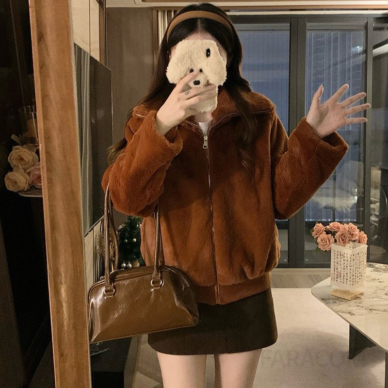 여성 빅사이즈 겨울 따뜻한 보아 덤블 퍼 플리스 하이넥 루즈핏 숏 항공 점퍼 데일리 아우터 캐주얼 자켓 - 상세 이미지 4