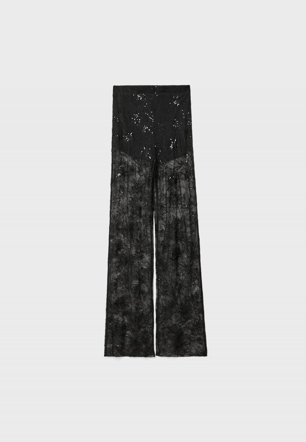 스트라디바리우스 시퀸 플라워 자수 시스루 와이드 팬츠 4534/775 BLACK - 상세 이미지 3