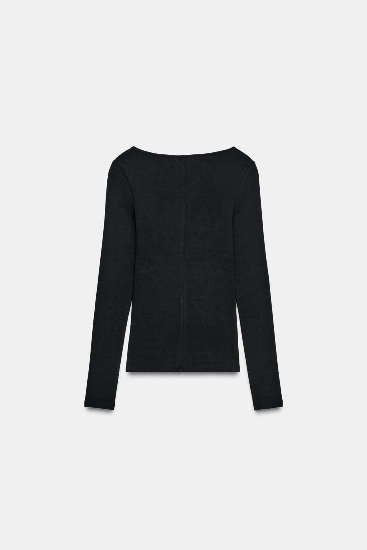 자라 슬림핏 브이넥 긴팔 티셔츠 4174/761 BLACK - 상세 이미지 5