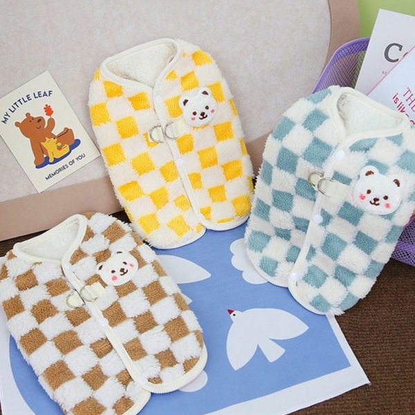 뽀글이 강아지 보아 털 조끼 패턴 강아지 체크 조끼