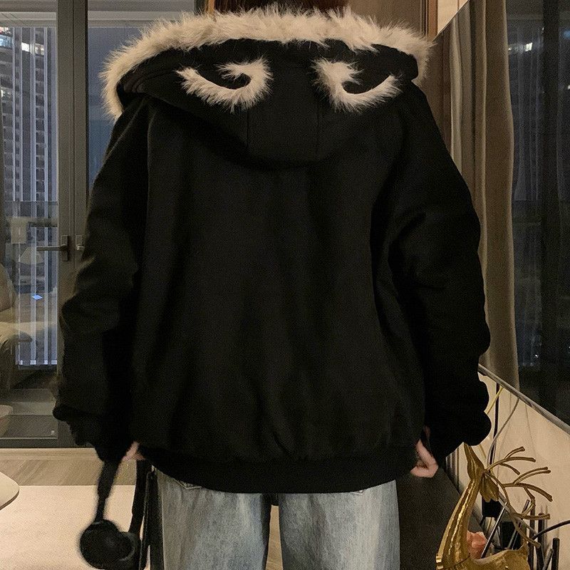 여성 빅사이즈 겨울 따뜻한 루즈핏 후드 퍼 숏패딩 야상 점퍼 자켓 아우터 데일리 힙한 캐주얼룩 - 상세 이미지 4