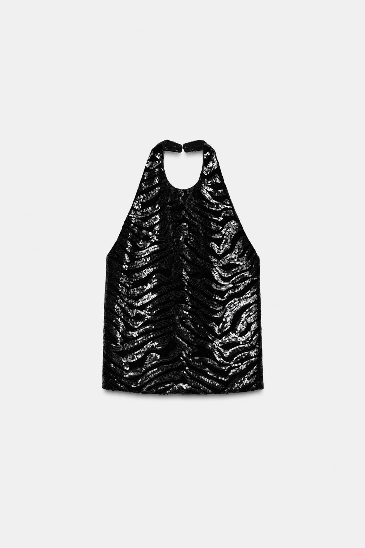 자라 파티 시퀸 벨벳 홀터넥 오픈백 탑 4813/857 BLACK - 메인 이미지
