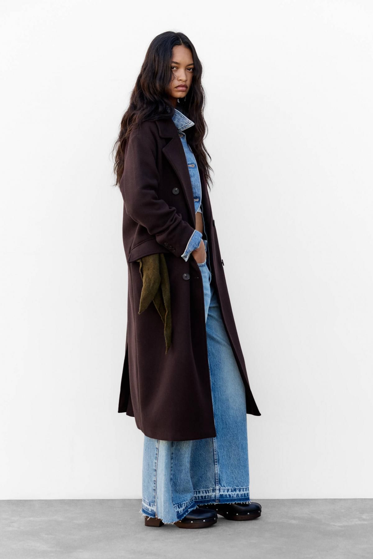 풀앤베어 버건디 더블브레스트 롱 펠트 코트 7800/325 WINE - 상세 이미지 5