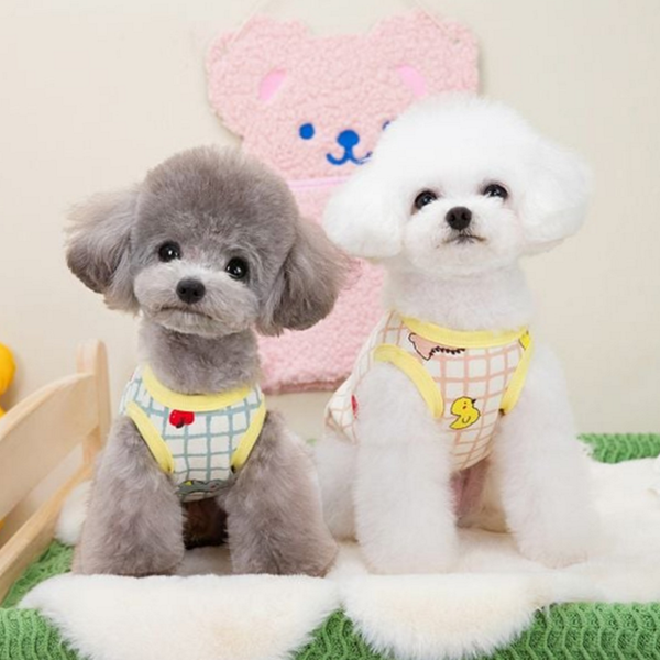 체크 강아지 나시티 캐릭터 강아지 옷 티셔츠 민소매 - 상품 이미지