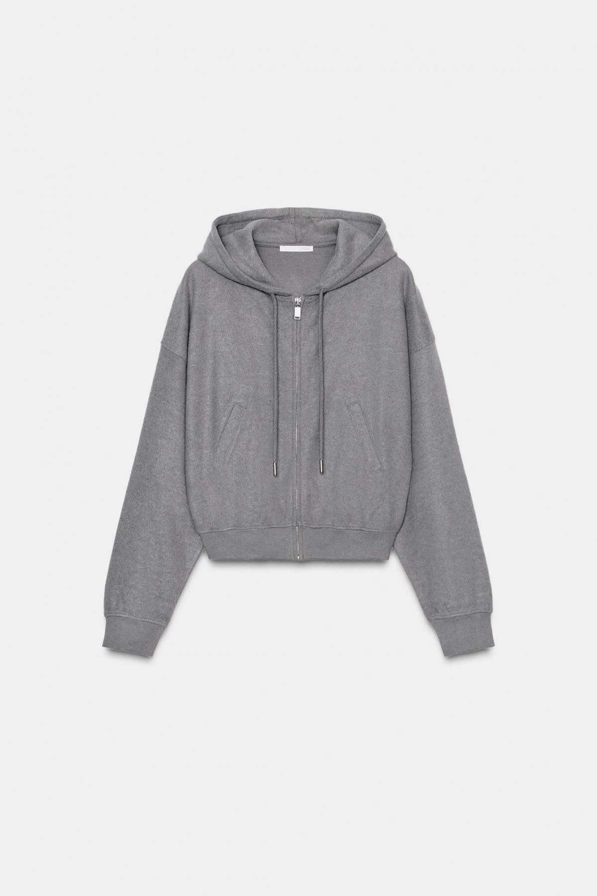 자라 소프트 리브드 집업 후드 스웨트셔츠 3253/836 MID-GREY - 메인 이미지