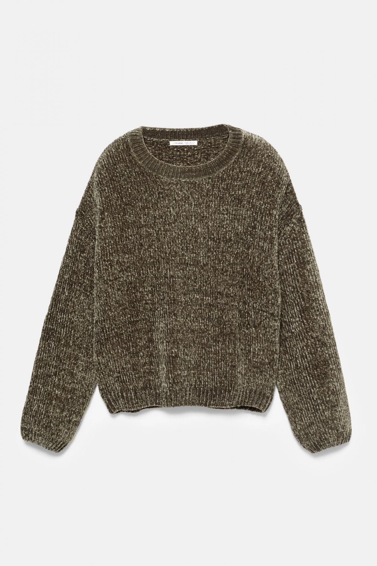 풀앤베어 오버핏 라운드넥 셔닐 스웨터 7550/342 DARK KHAKI - 상품 이미지