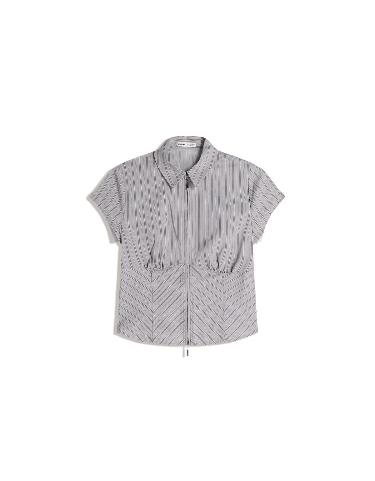 버쉬카 스트라이프 집업 반팔 셔츠 6267/710 DARK GREY - 상품 이미지
