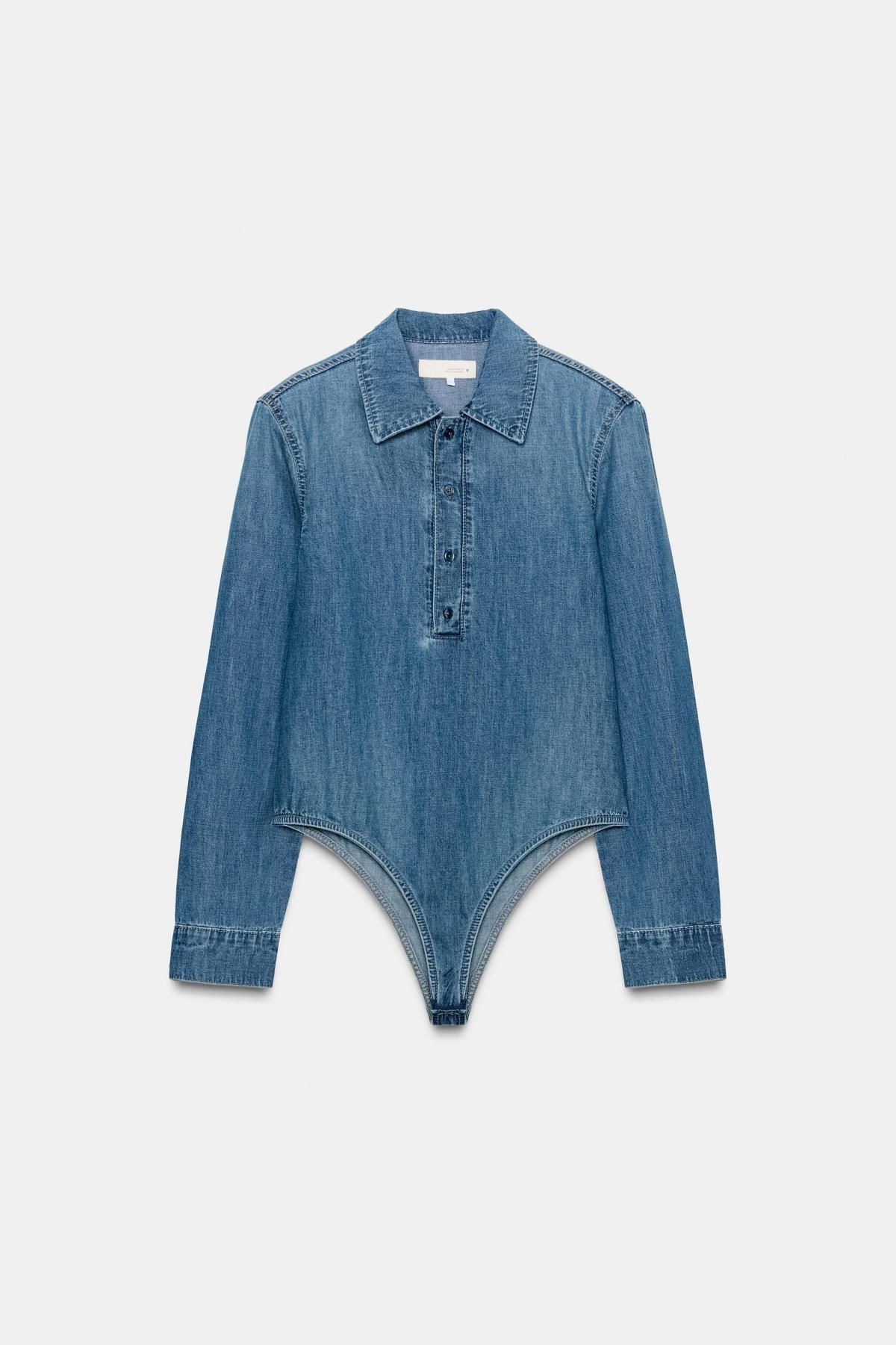 자라 데님 셔츠 스타일 숄더패드 바디슈트 4365/265 BLUE - 메인 이미지