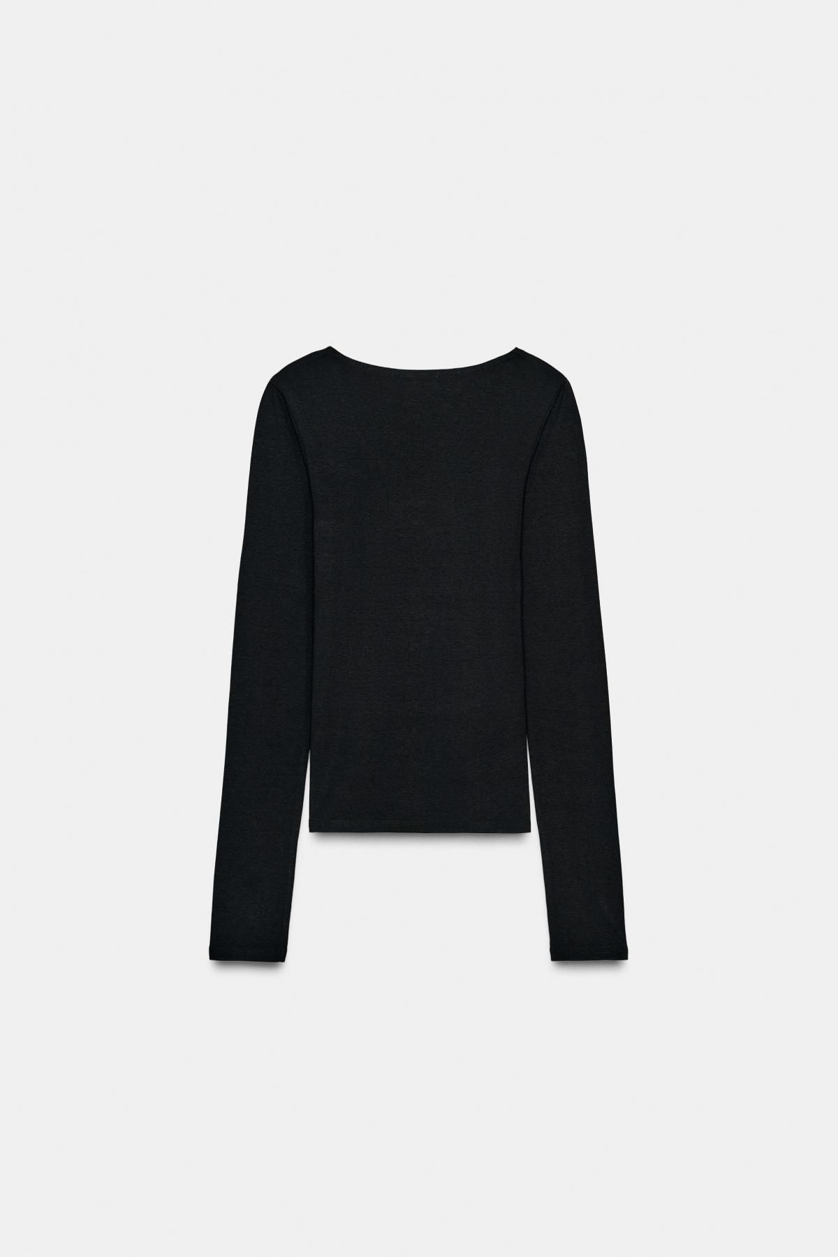 자라 슬림핏 베이직 라운드넥 긴팔 티셔츠 블랙 3641/750 BLACK - 상세 이미지 5