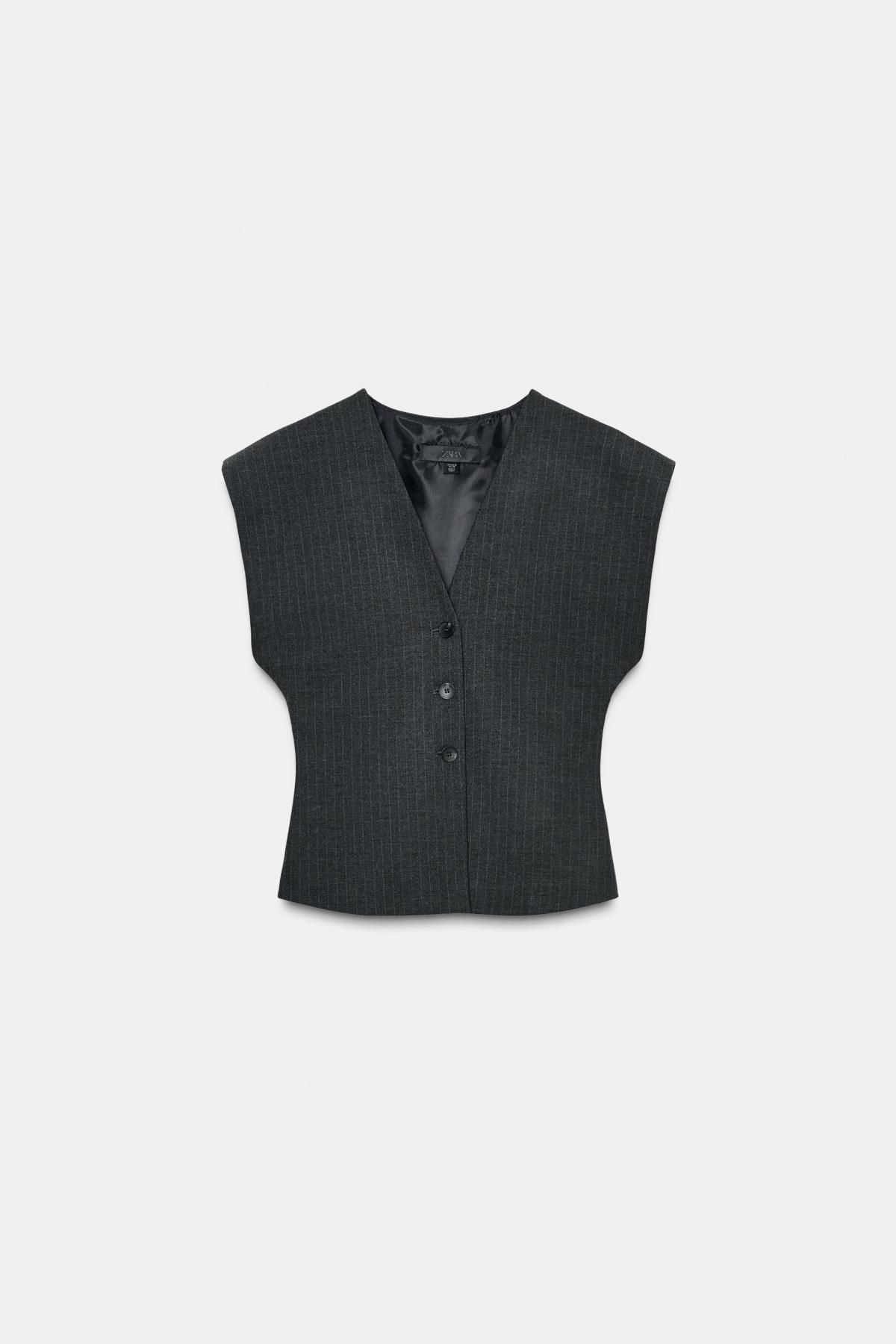자라 핀스트라이프 브이넥 테일러드 베스트 2010/768 CHARCOAL GREY - 메인 이미지