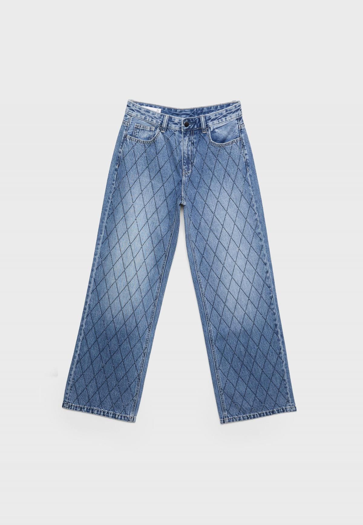 스트라디바리우스 라인스톤 스트레이트핏 데님 청바지 4895/967 MEDIUM BLUE DENIM - 상세 이미지 2