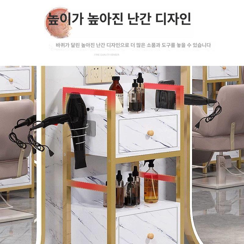 미용실 수납장 콘솔테이블 바버샵 헤어샵 정리장 진열장 3단 웜화이트 - 상세 이미지 3