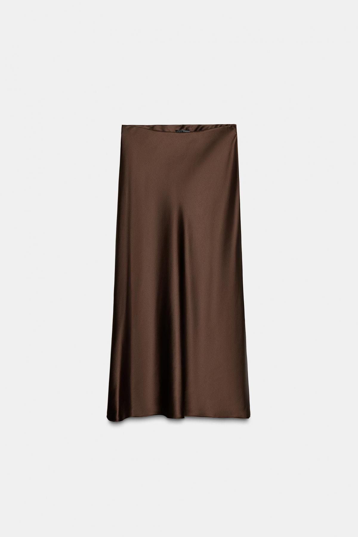 자라 새틴 미디 스커트 밴딩 브라운 8160/399 BROWN - 상세 이미지 5