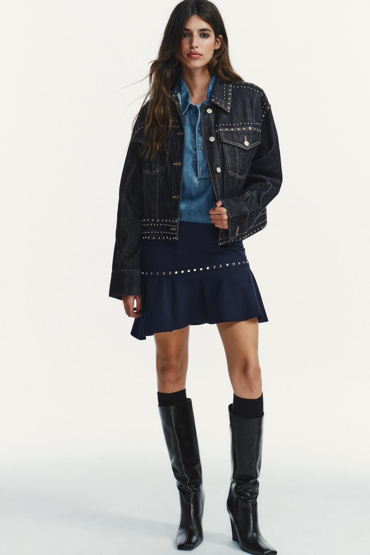 자라 비대칭 러플 스터드 미니 스커트 3067/519 NAVY BLUE - 상세 이미지 2