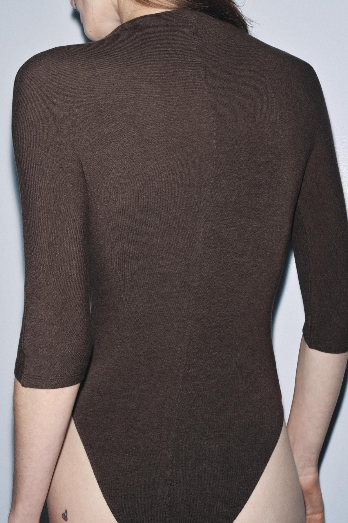 자라 러스틱 하이넥 반팔 바디수트 4174/768 BROWN - 상세 이미지 4