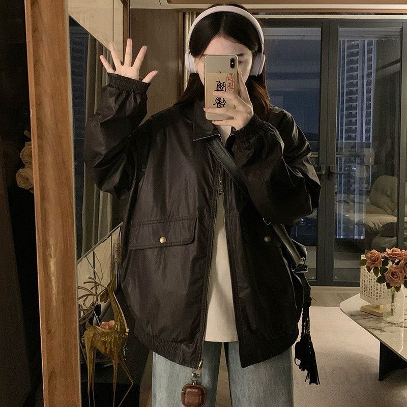 여성 양면 카라넥 루즈핏 오버핏 바람막이 점퍼 집업 자켓 간절기 데일리 캐주얼 아우터 봄 가을 코디 - 상세 이미지 3