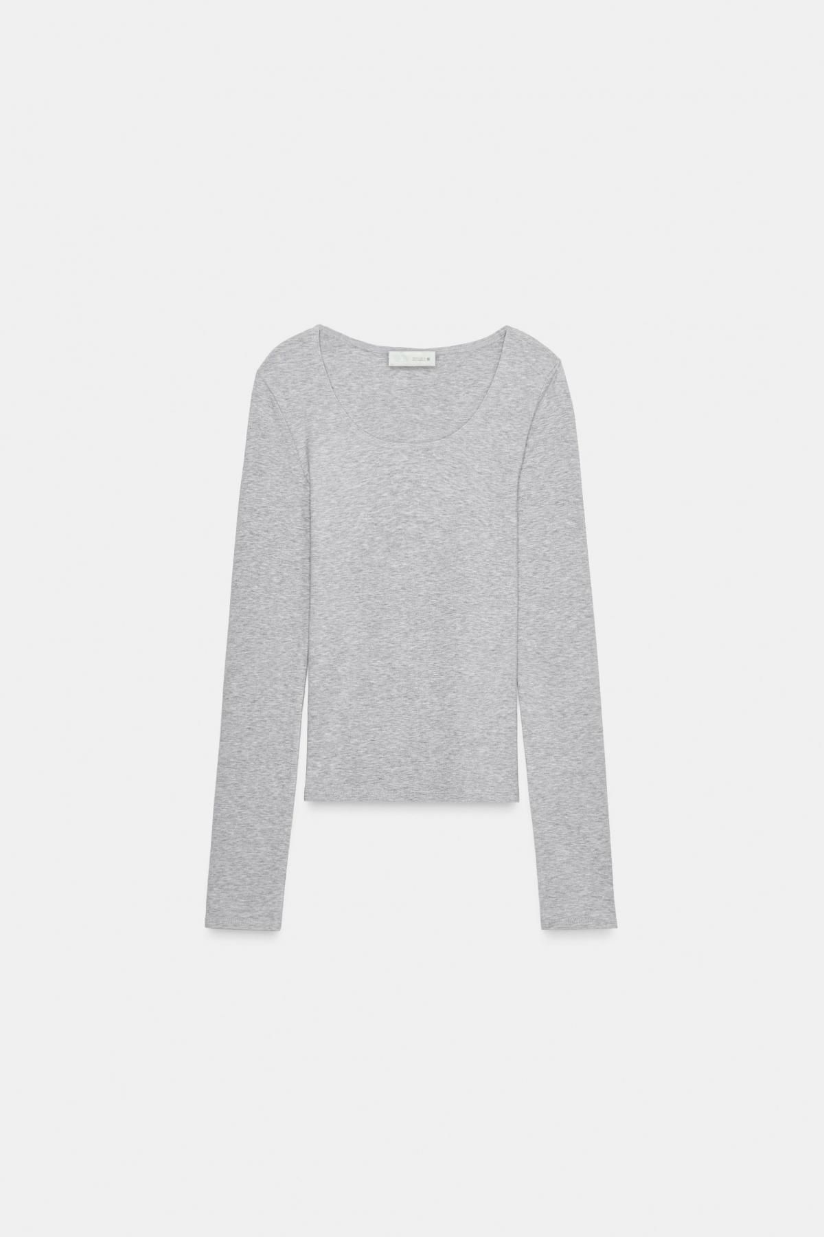 자라 슬림핏 라운드넥 테크니컬 긴팔 티셔츠 3641/750 GREY MARL - 메인 이미지