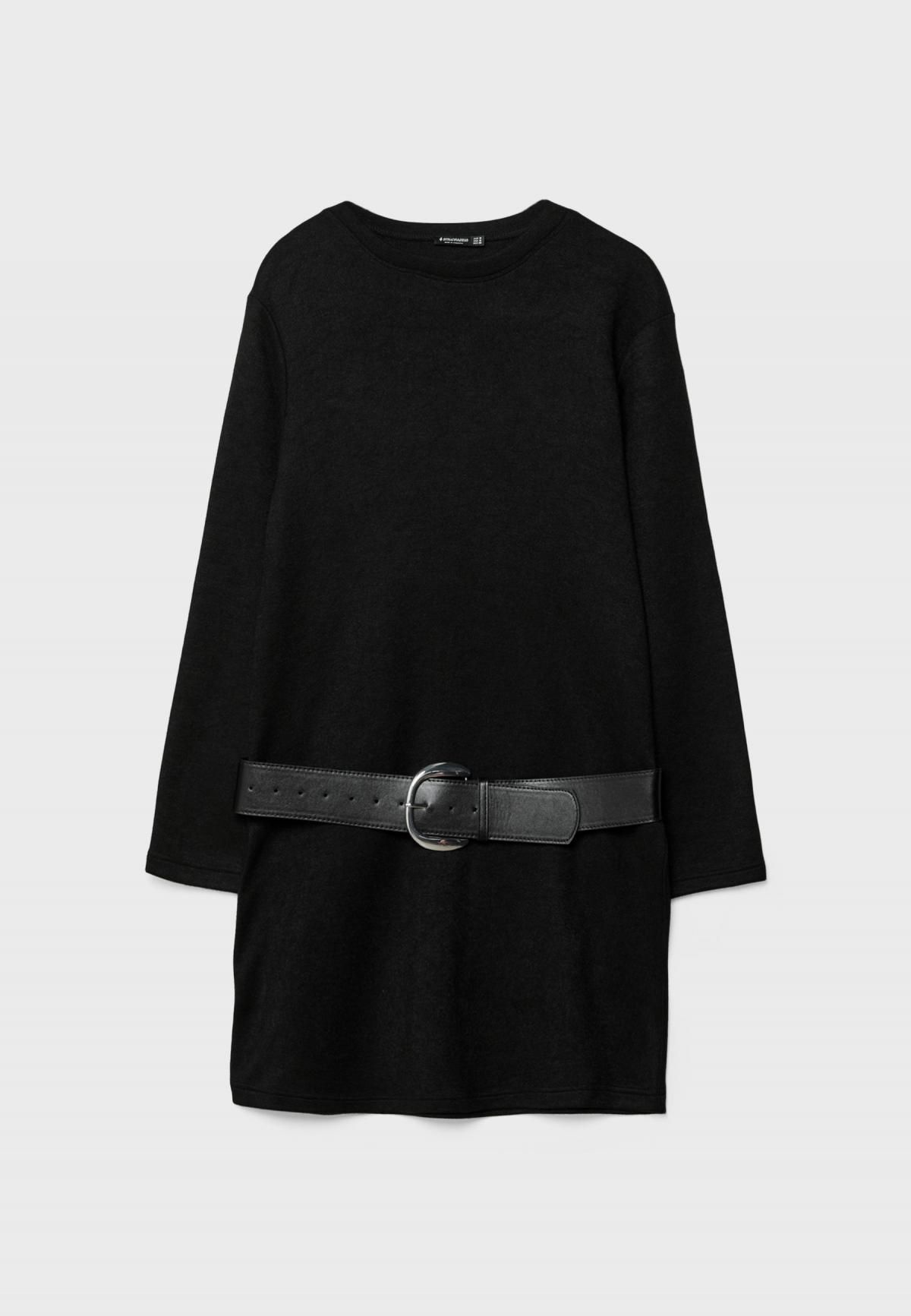 스트라디바리우스 블랙 벨트 니트 미니 원피스 8177/595 BLACK - 상품 이미지