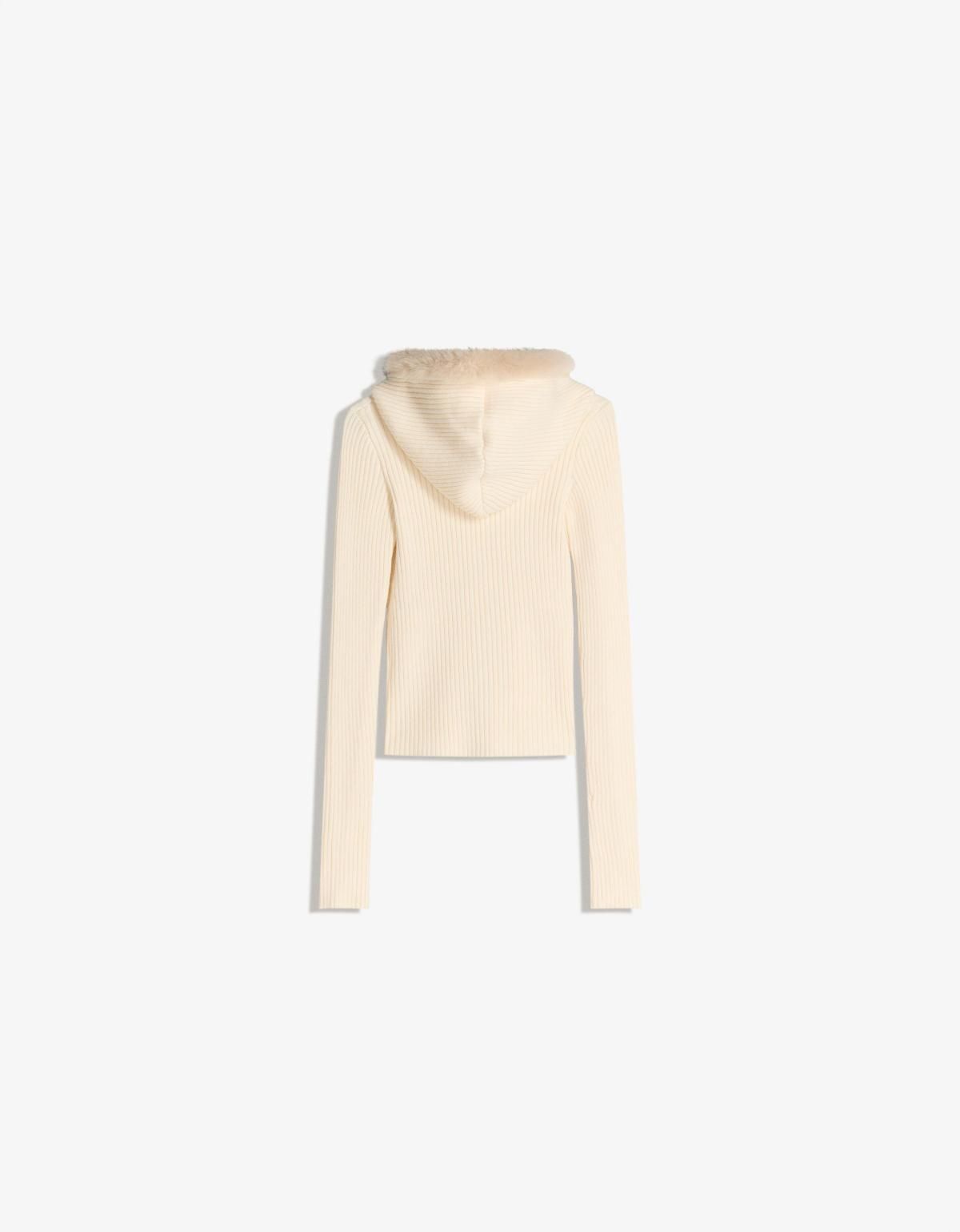 버쉬카 페이크 퍼 후드 니트 집업 재킷 아이보리 7024/686 CREAM - 상세 이미지 2