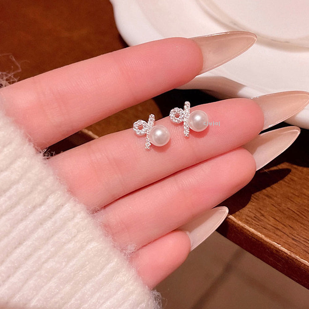 퍼센트 큐빅 미니 진주 귀걸이 포인트 심볼 스터드 심플한 이어링 - 상세 이미지 5