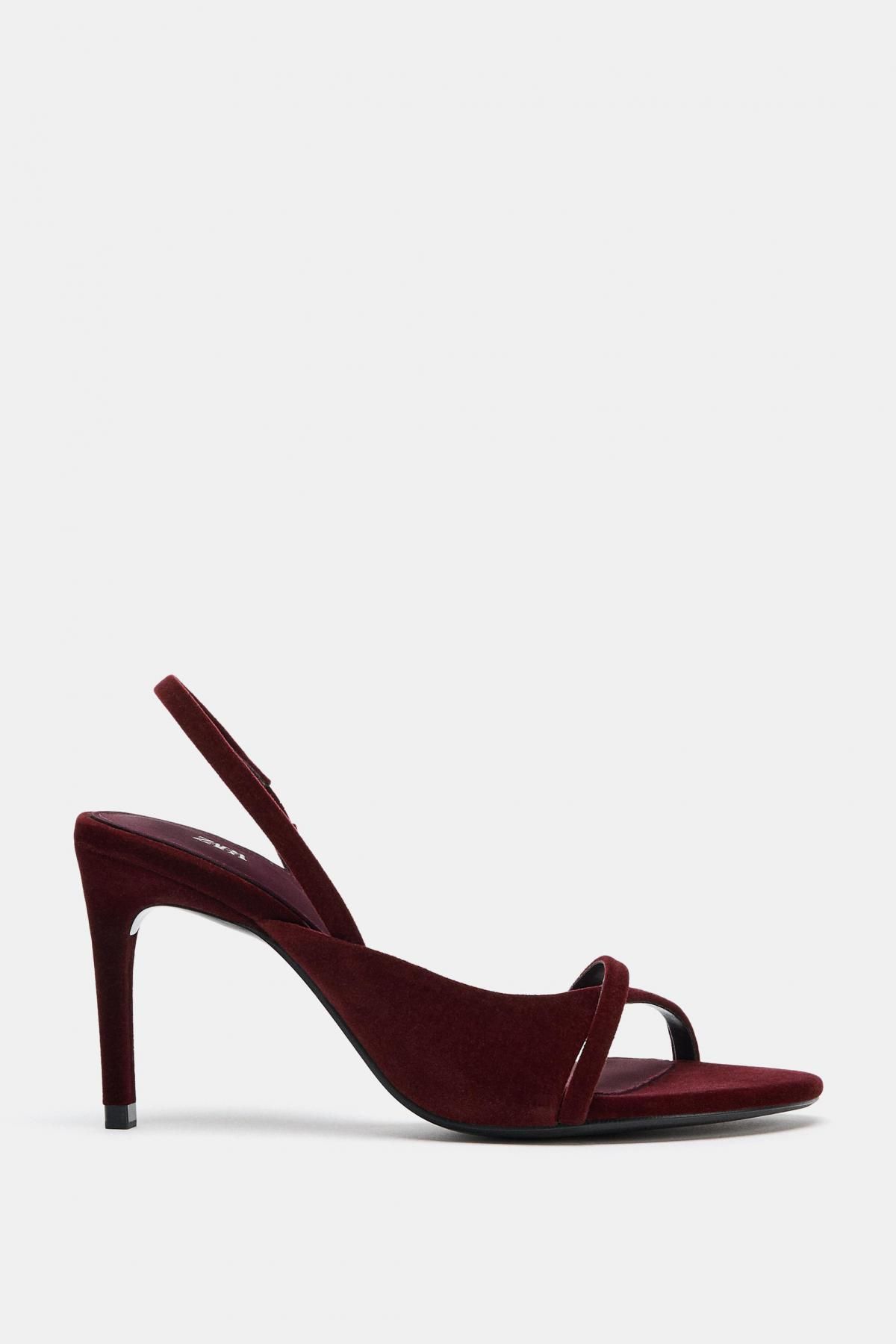 자라 벨벳 버건디 스트랩 하이힐 샌들 1350/610 BURGUNDY RED - 메인 이미지