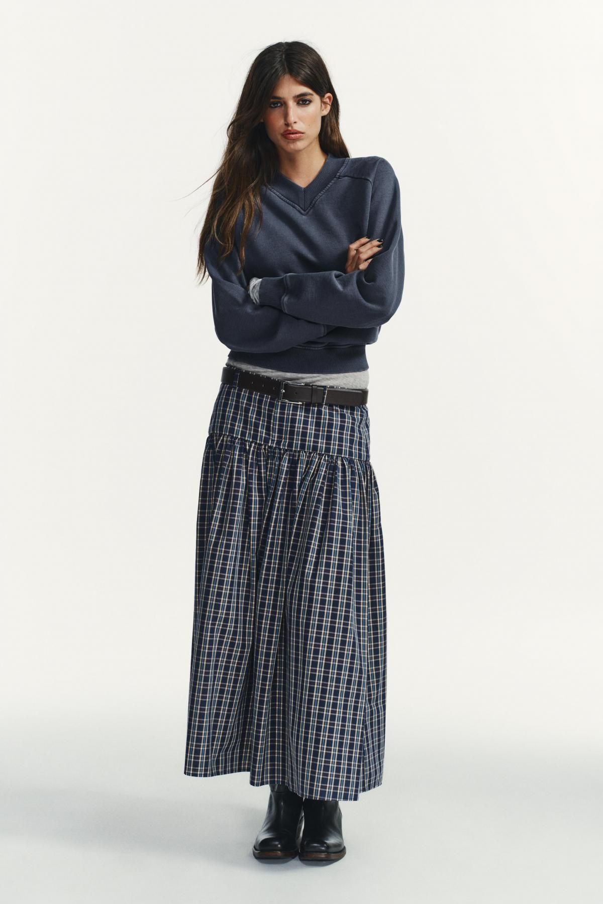 자라 체크 플리츠 벨트 미디 스커트 6929/522 BLUE / NAVY - 상세 이미지 2