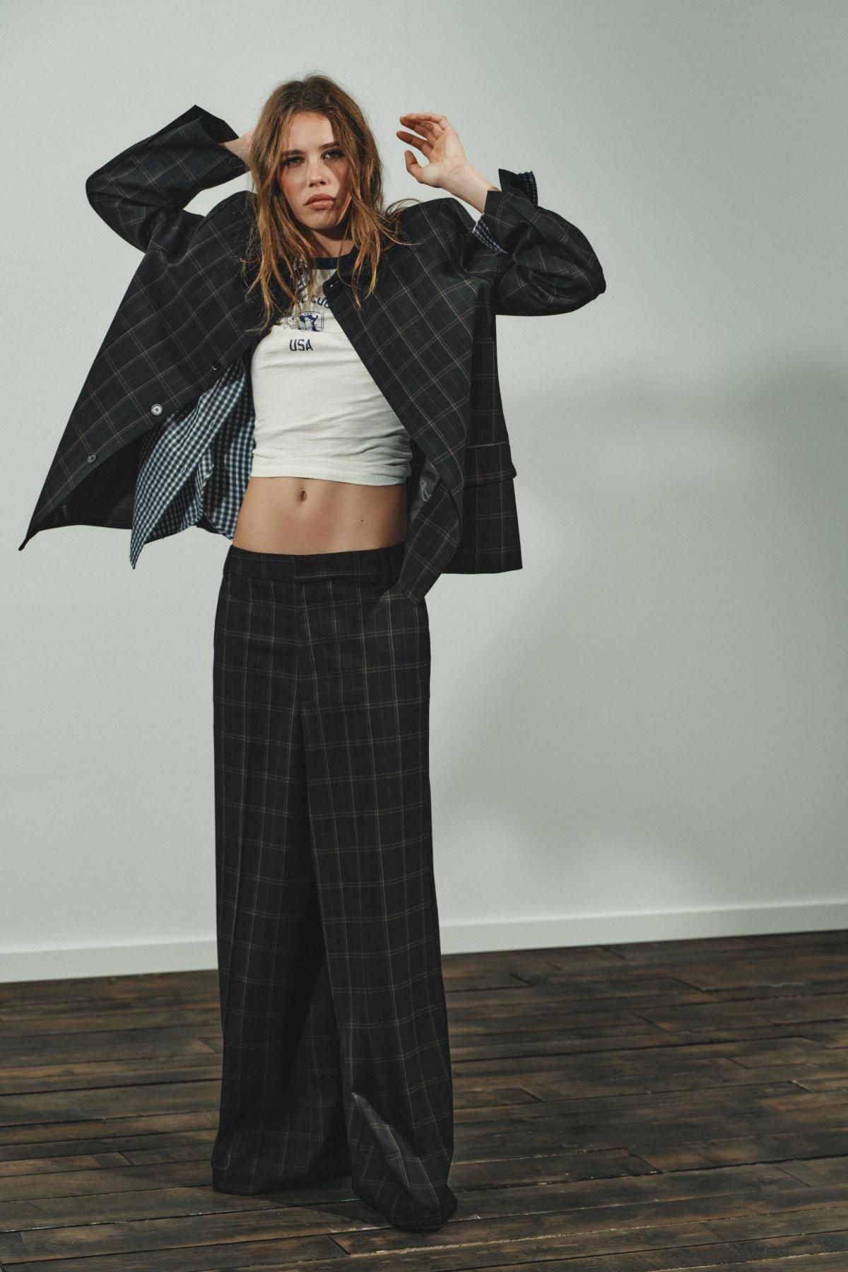 자라 테일러드 체크 숄더패드 재킷 1255/800 BLACK / BROWN - 상세 이미지 2