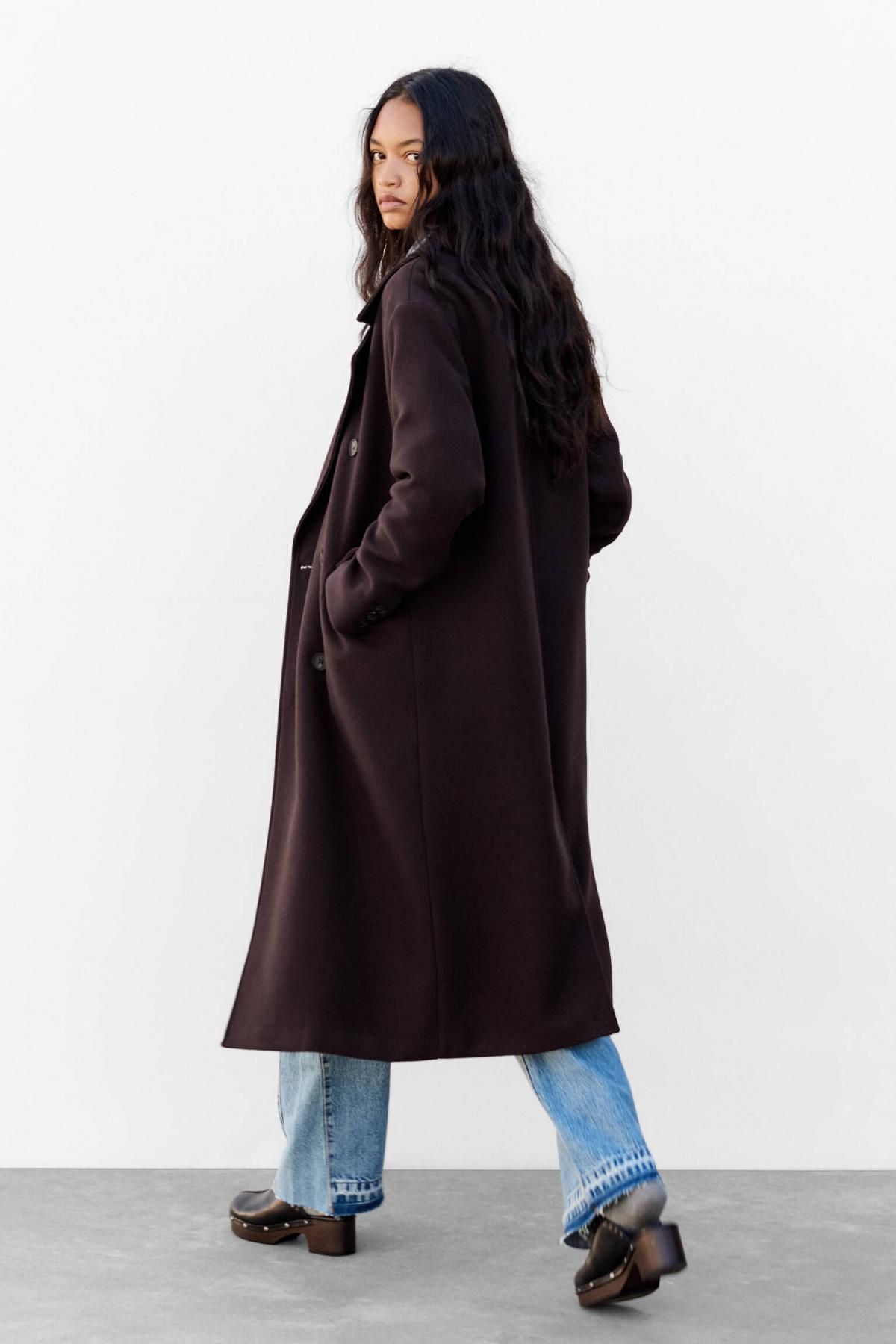 풀앤베어 버건디 더블브레스트 롱 펠트 코트 7800/325 WINE - 상세 이미지 3