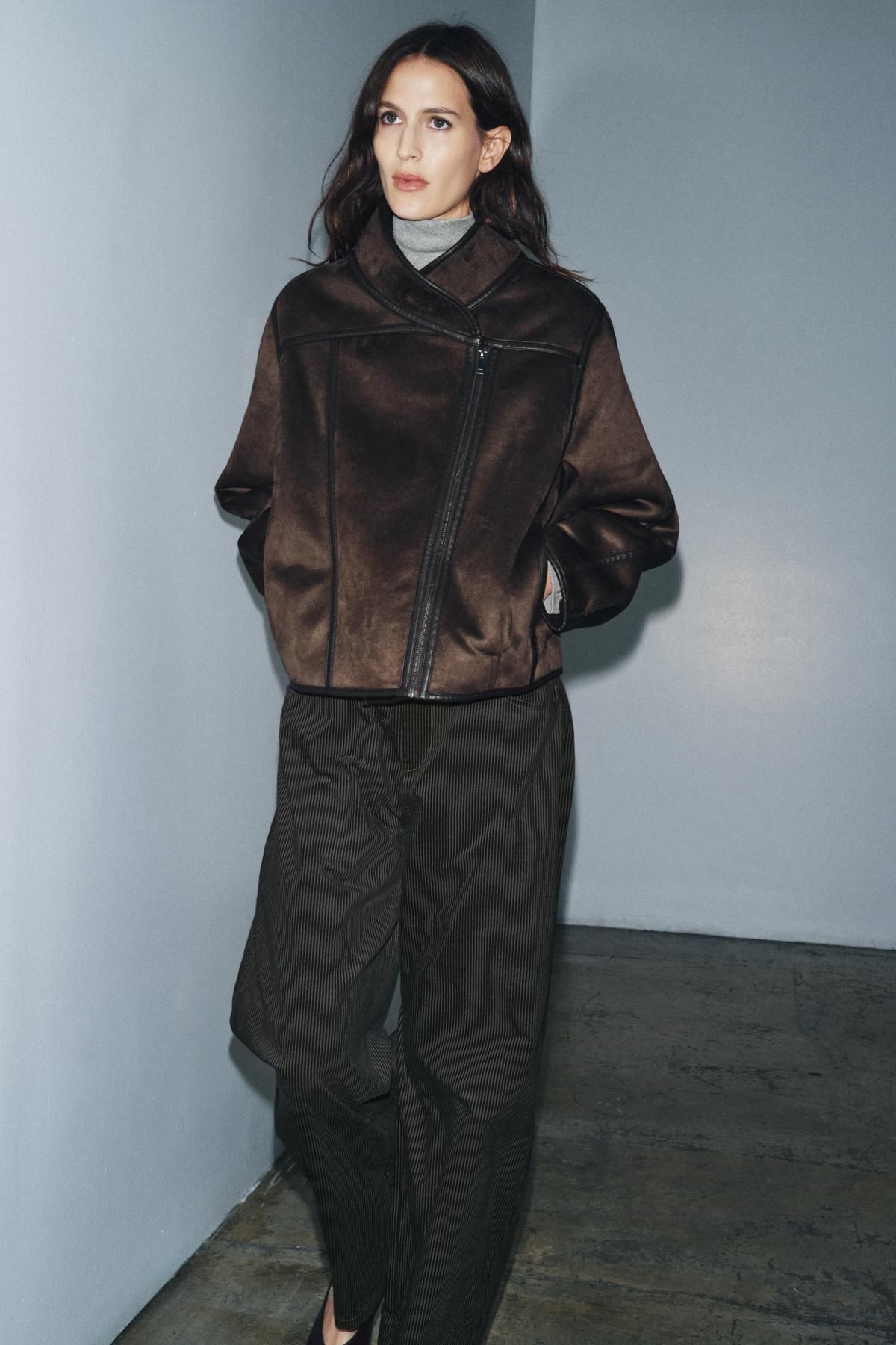 자라 테크니컬 무스탕 더블페이스 하이넥 자켓 3548/264 DARK BROWN 이미지 6